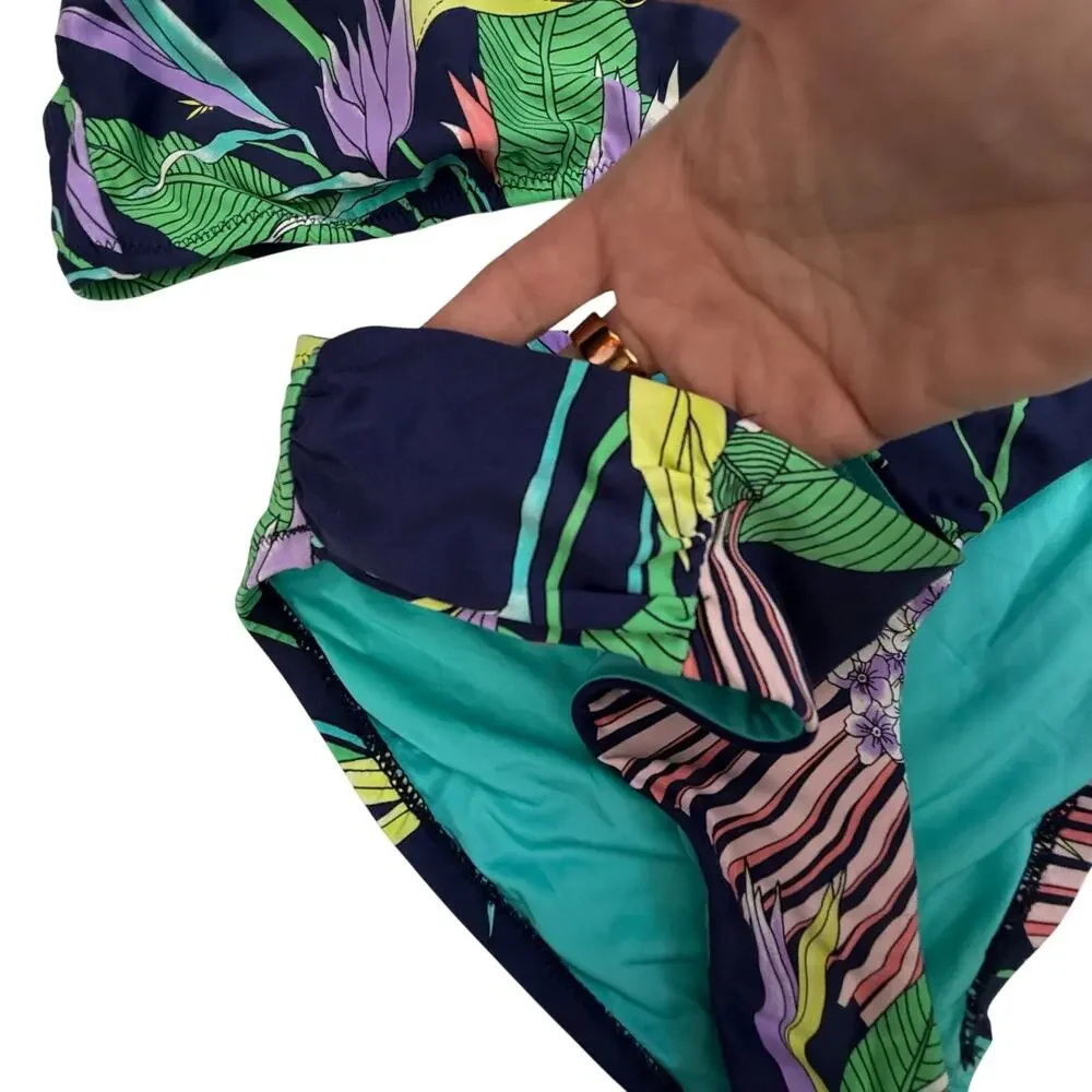 Trina Turk Tropical Floral Halter Bikini Set Navy Botanical Gold Hardware US 8 - Picture 5 of 14